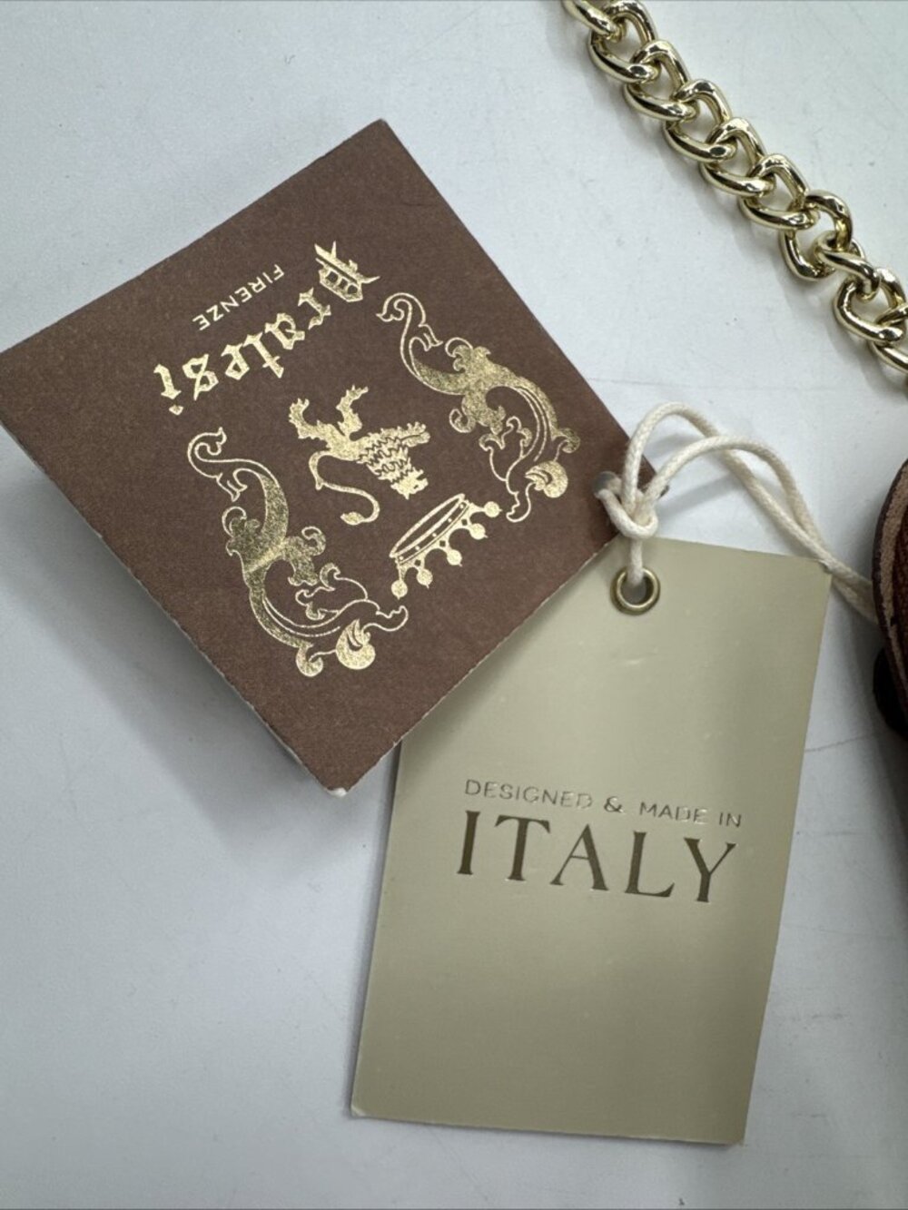 Pratesi Firenze Brown Croc Embossed Italian Leather Crossbody Bag Gold Chain NEW - Picture 4 of 15